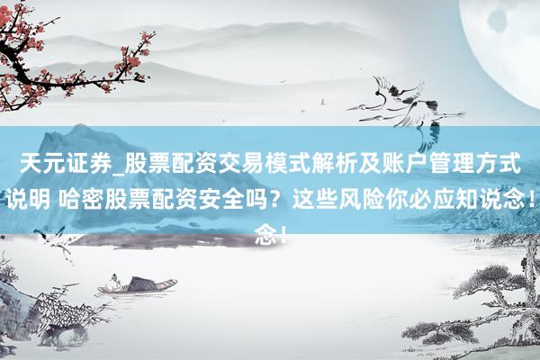 天元证券_股票配资交易模式解析及账户管理方式说明 哈密股票配资安全吗？这些风险你必应知说念！