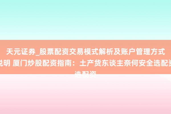 天元证券_股票配资交易模式解析及账户管理方式说明 厦门炒股配资指南：土产货东谈主奈何安全选配资